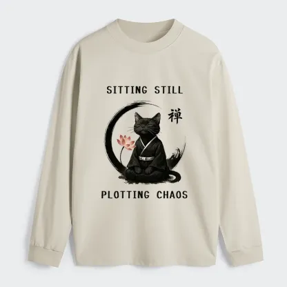 Tokyo-Tiger Sitting Still  Plotting Chaos Calming Zen Cat Funny Classic Long Sleeve T-Shirt