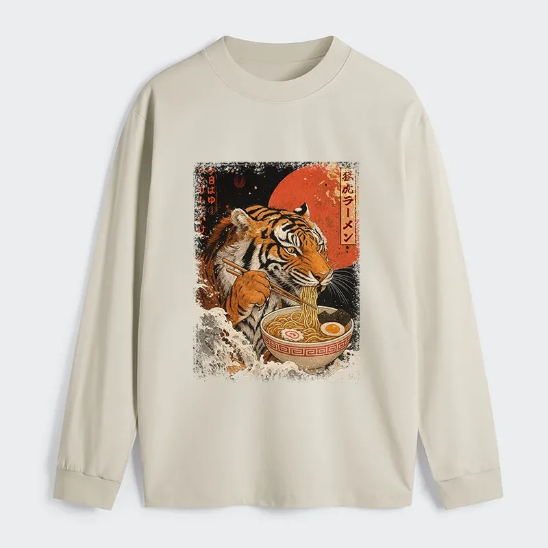 Tokyo-Tiger Ukiyoe Japan Tiger Eating Ramen Classic Long Sleeve T-Shirt