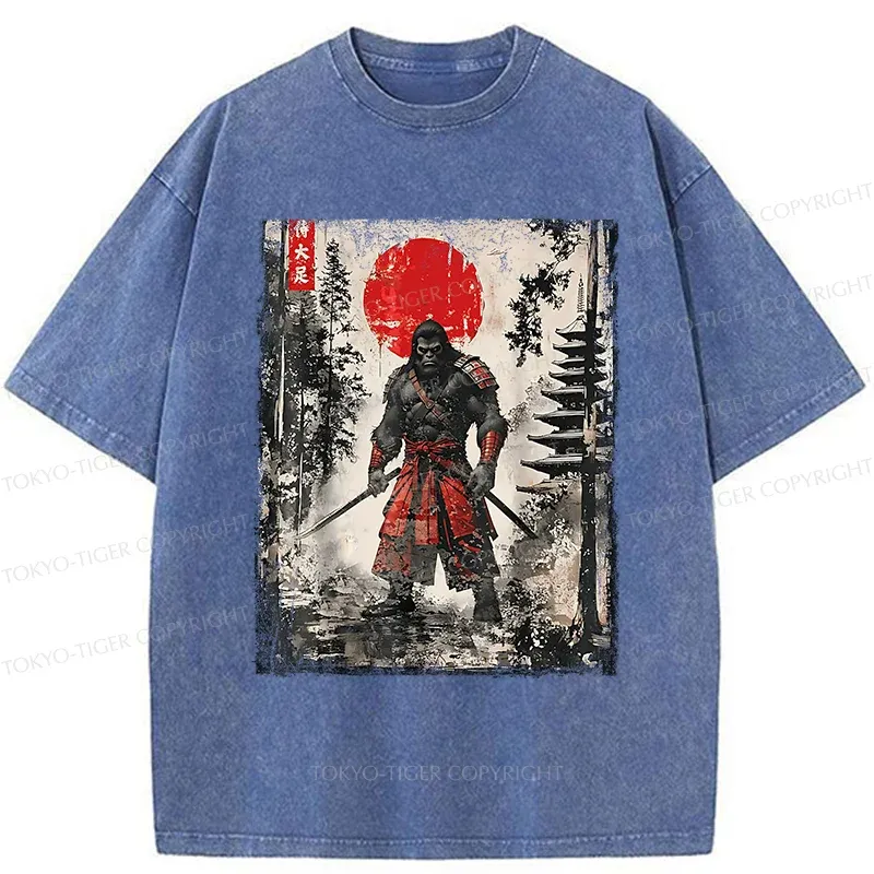 Tokyo-Tiger Bigfoot Japanese Samurai Washed T-Shirt