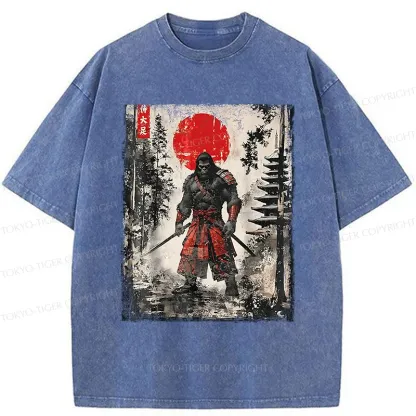 Tokyo-Tiger Bigfoot Japanese Samurai Washed T-Shirt