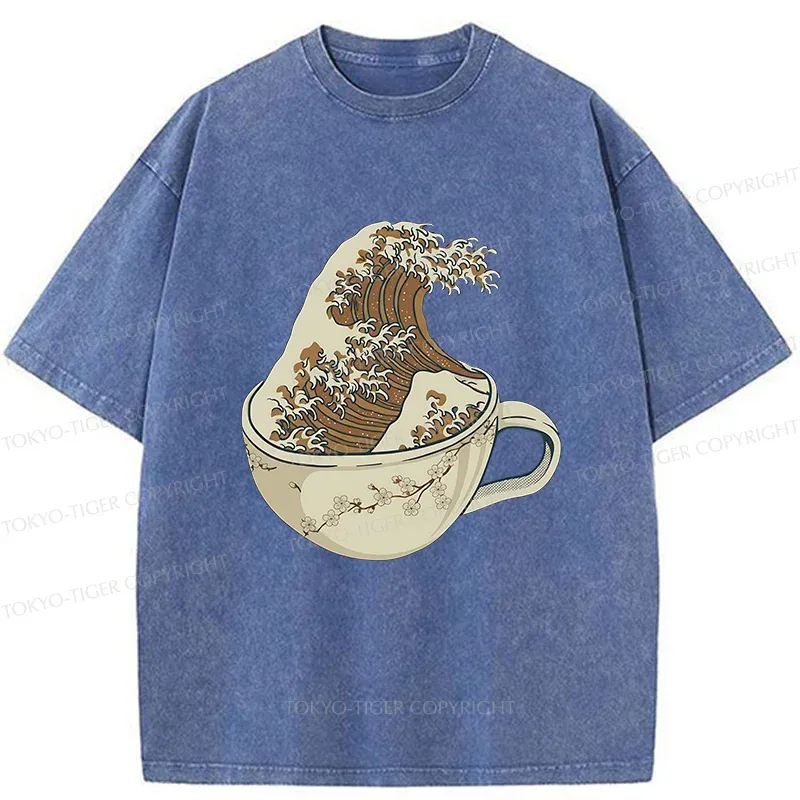 Tokyo-Tiger Waves In The Coffee Cup Washed T-Shirt