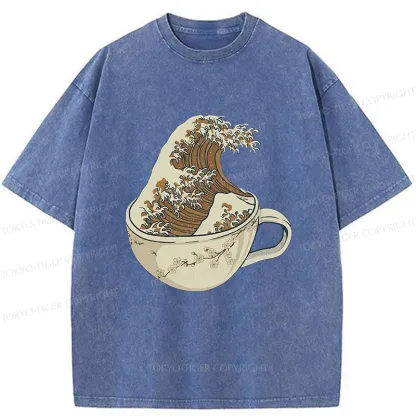 Tokyo-Tiger Waves In The Coffee Cup Washed T-Shirt