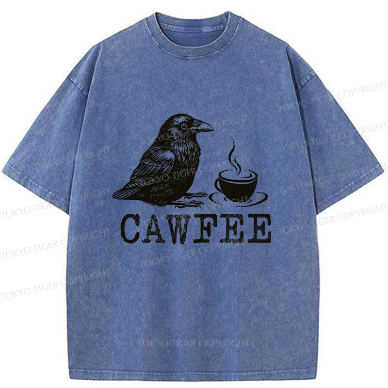 Tokyo-Tiger Cawfee Funny Washed T-Shirt