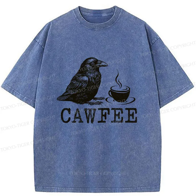 Tokyo-Tiger Cawfee Funny Washed T-Shirt