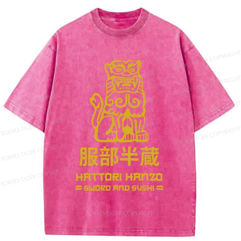 Tokyo-Tiger Hattori Hanzo Sword And Sushi Vintage Washed T-Shirt