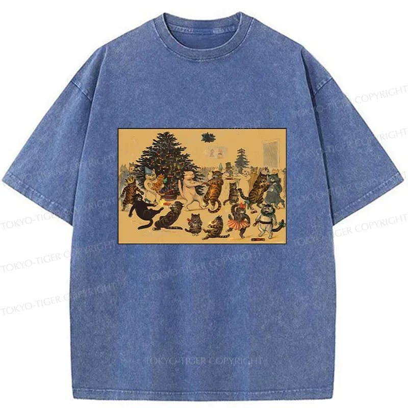 Tokyo-Tiger Christmas Cat Party Washed T-Shirt