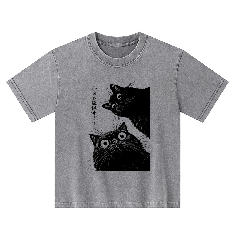 Tokyo-Tiger The Cat Is Watching Today Kids Washed T-Shirt
