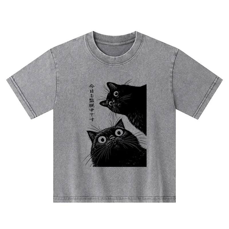 Tokyo-Tiger The Cat Is Watching Today Kids Washed T-Shirt