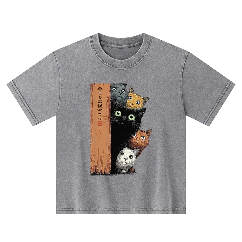 Tokyo-Tiger Five Cats Are Watching You Kids Washed T-Shirt