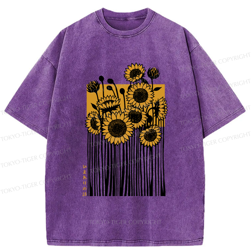 Tokyo-Tiger The Poem of Sunflowers Washed T-Shirt