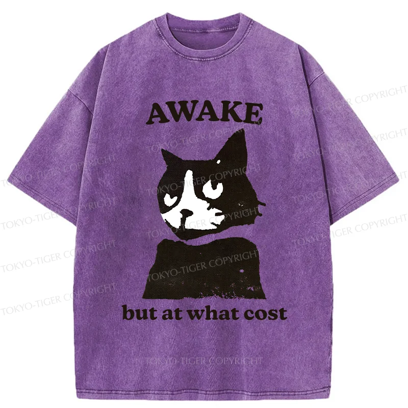 Tokyo-Tiger Awake But At What Cost Cat Washed T-Shirt