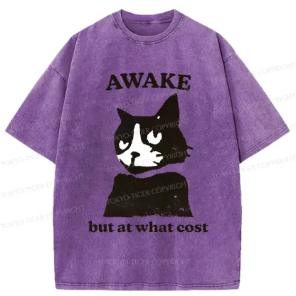 Tokyo-Tiger Awake But At What Cost Cat Washed T-Shirt
