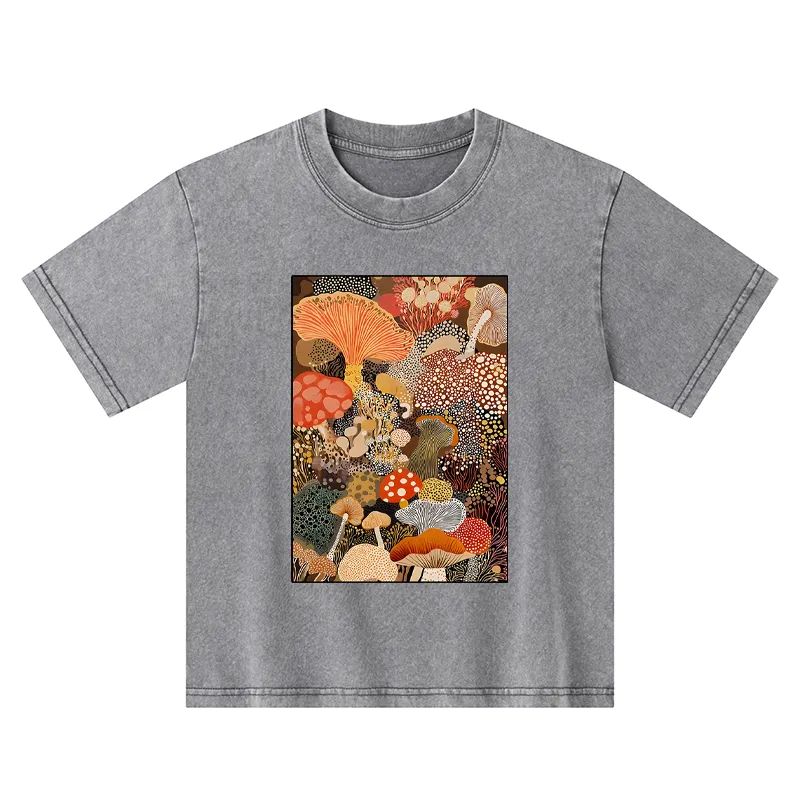 Tokyo-Tiger Psychedelic Mushroom Paintings Kids Washed T-Shirt