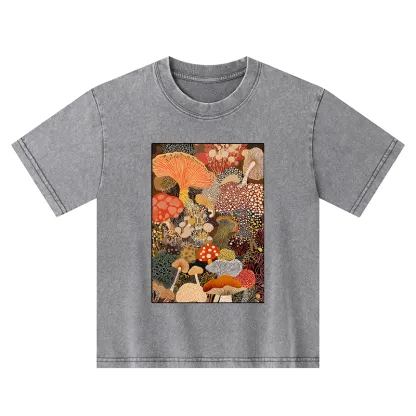 Tokyo-Tiger Psychedelic Mushroom Paintings Kids Washed T-Shirt