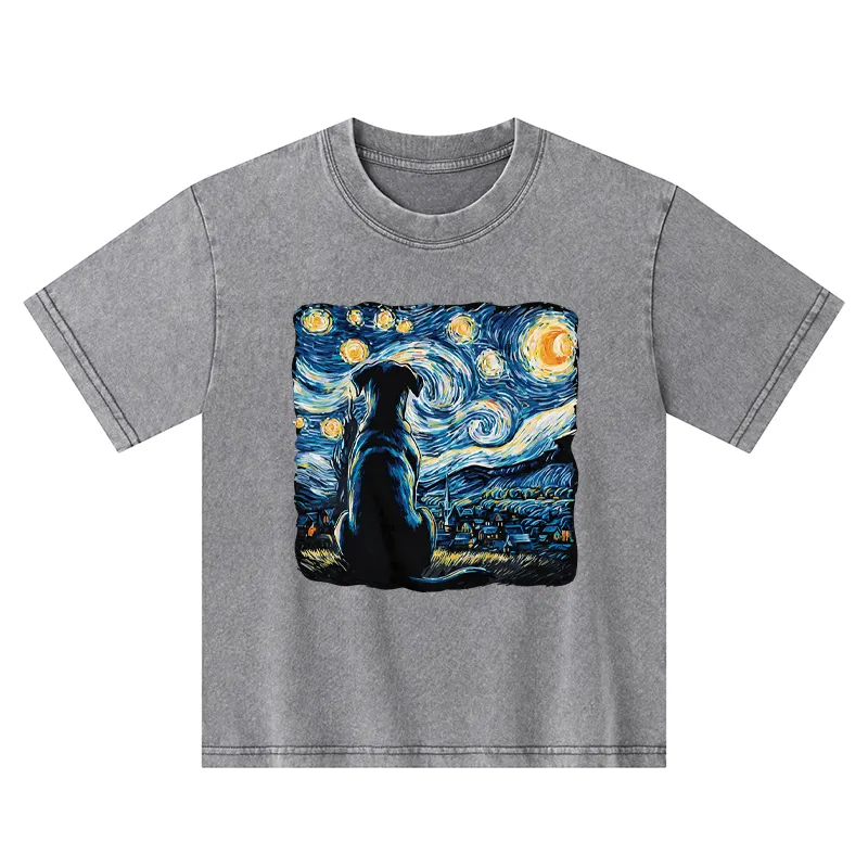 Tokyo-Tiger Starry Night Dog Kids Washed T-Shirt
