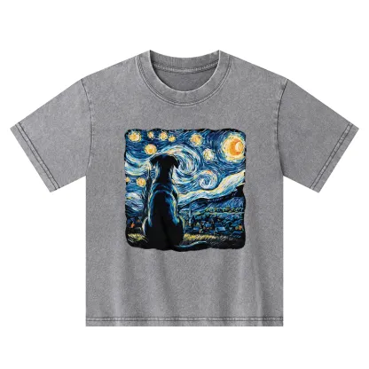 Tokyo-Tiger Starry Night Dog Kids Washed T-Shirt