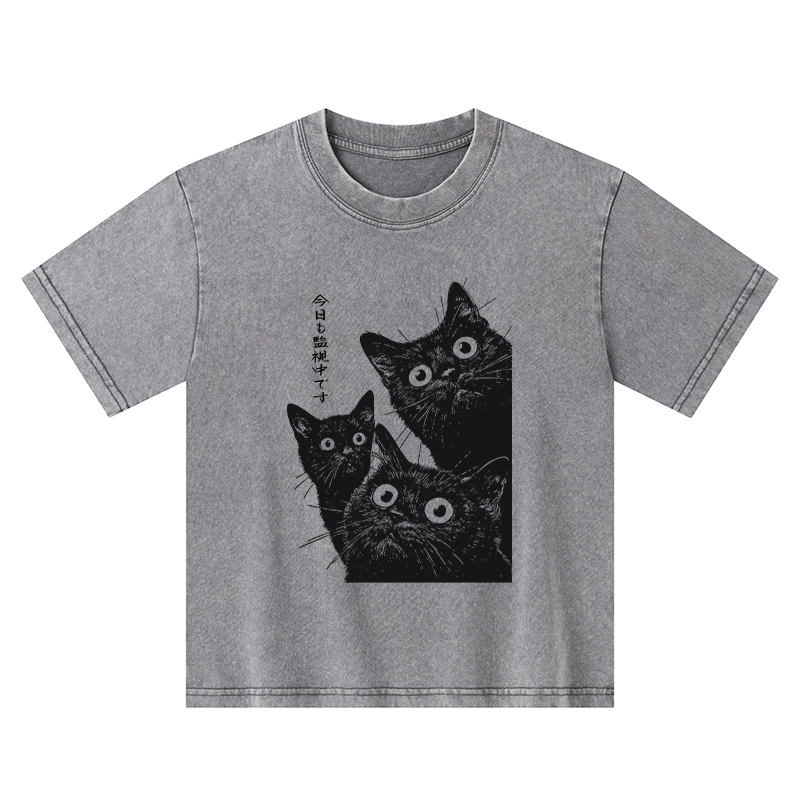 Tokyo-Tiger Three Cats Are Watching You Today Kids Washed T-Shirt