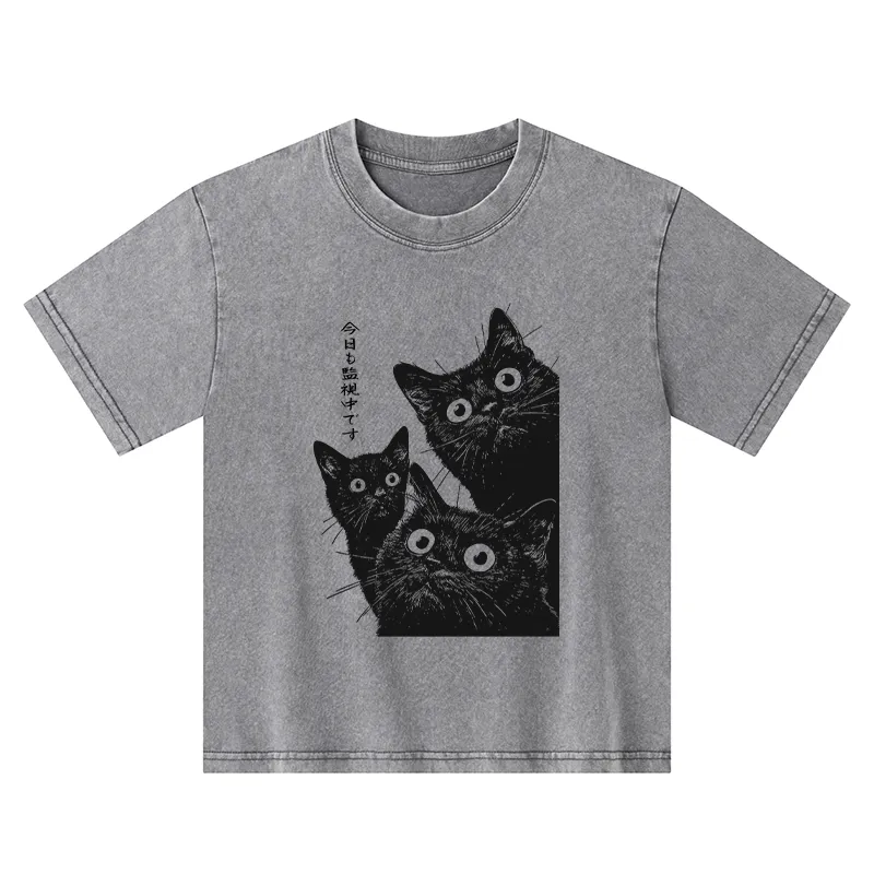 Tokyo-Tiger Three Cats Are Watching You Today Kids Washed T-Shirt