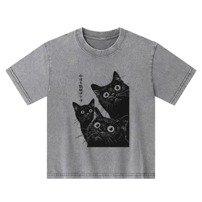Tokyo-Tiger Three Cats Are Watching You Today Kids Washed T-Shirt