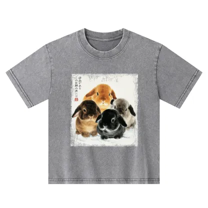 Tokyo-Tiger The Ink Wash Rabbit Is Watching You Kids Washed T-Shirt