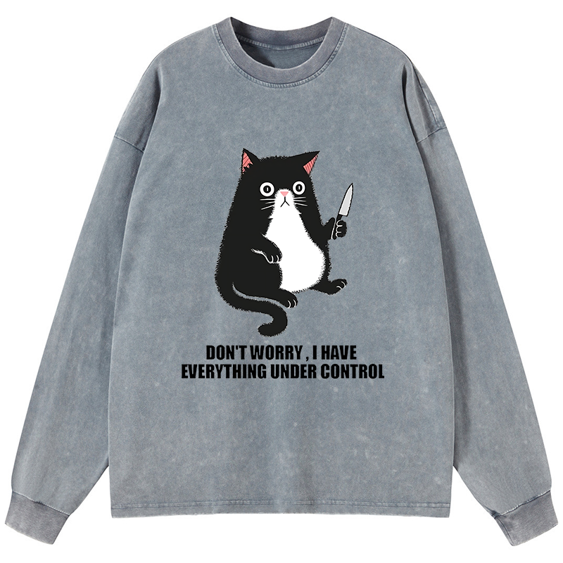 Tokyo-Tiger Cat Said Don't Worry Washed Long Sleeve T-Shirt