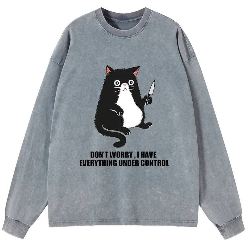 Tokyo-Tiger Cat Said Don't Worry Washed Long Sleeve T-Shirt