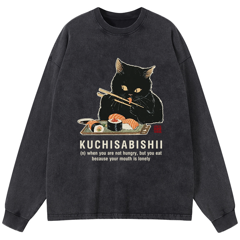 Tokyo-Tiger Cat：Not Hungry, Just Bored Washed Long Sleeve T-Shirt