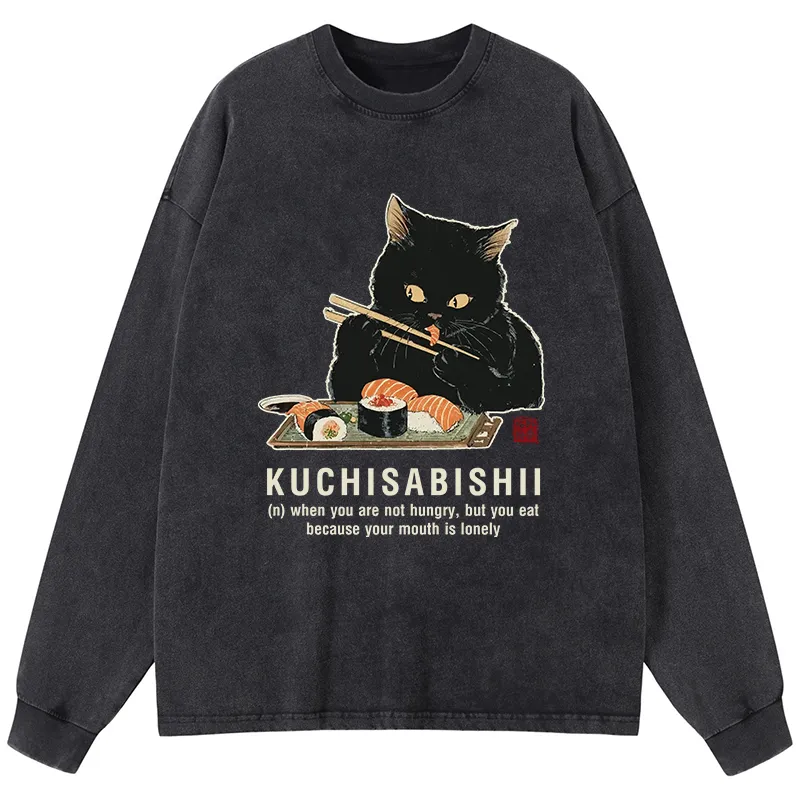 Tokyo-Tiger Cat：Not Hungry, Just Bored Washed Long Sleeve T-Shirt