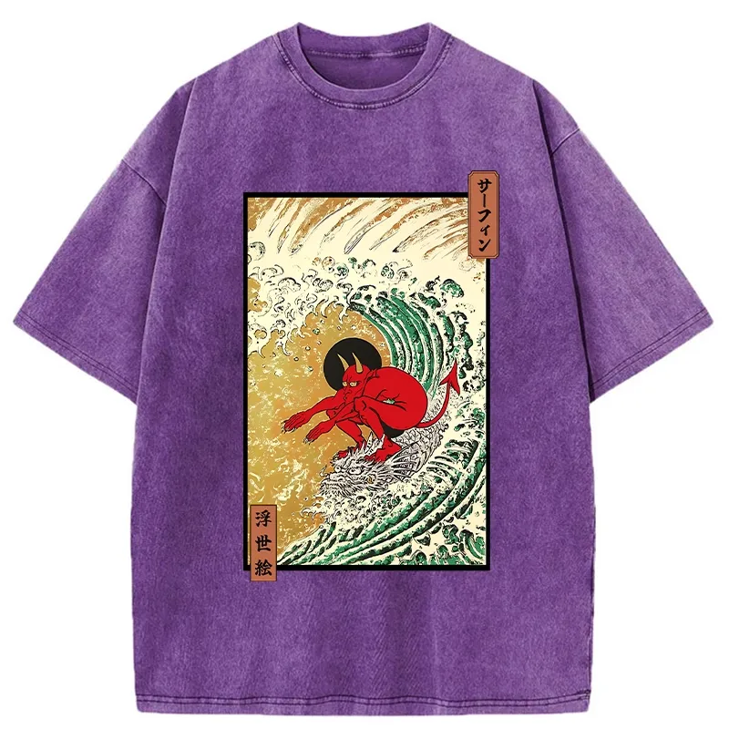 Tokyo-Tiger Surfing Demon Washed T-Shirt