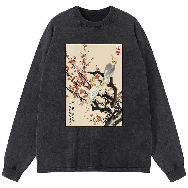 Tokyo-Tiger Whispers of Silent Blossoms Washed Long Sleeve T-Shirt