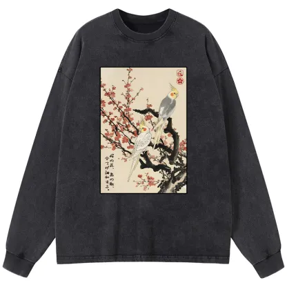 Tokyo-Tiger Whispers of Silent Blossoms Washed Long Sleeve T-Shirt