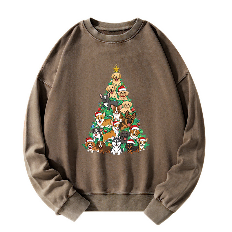 Tokyo-Tiger Christmas Tree Dog Funny Washed Sweatshirt