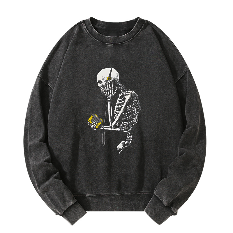 Tokyo-Tiger Skeleton Listening To Music Washed Sweatshirt