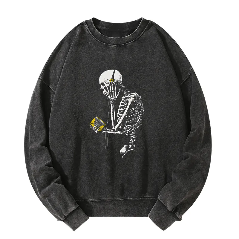 Tokyo-Tiger Skeleton Listening To Music Washed Sweatshirt