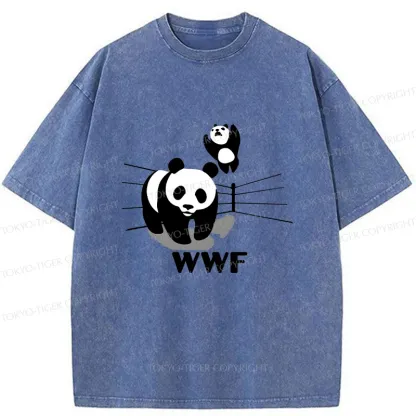 Tokyo-Tiger Wrestling Pandas Meme Washed T-Shirt
