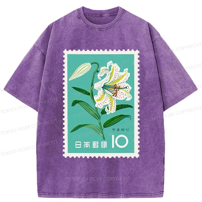 Tokyo-Tiger Japanese Stamps Washed T-Shirt