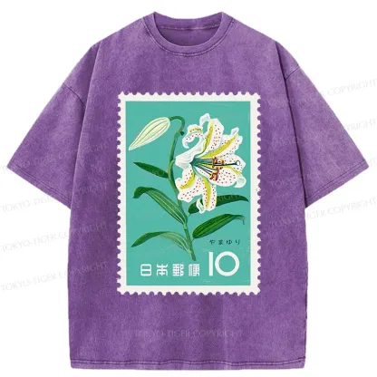 Tokyo-Tiger Japanese Stamps Washed T-Shirt