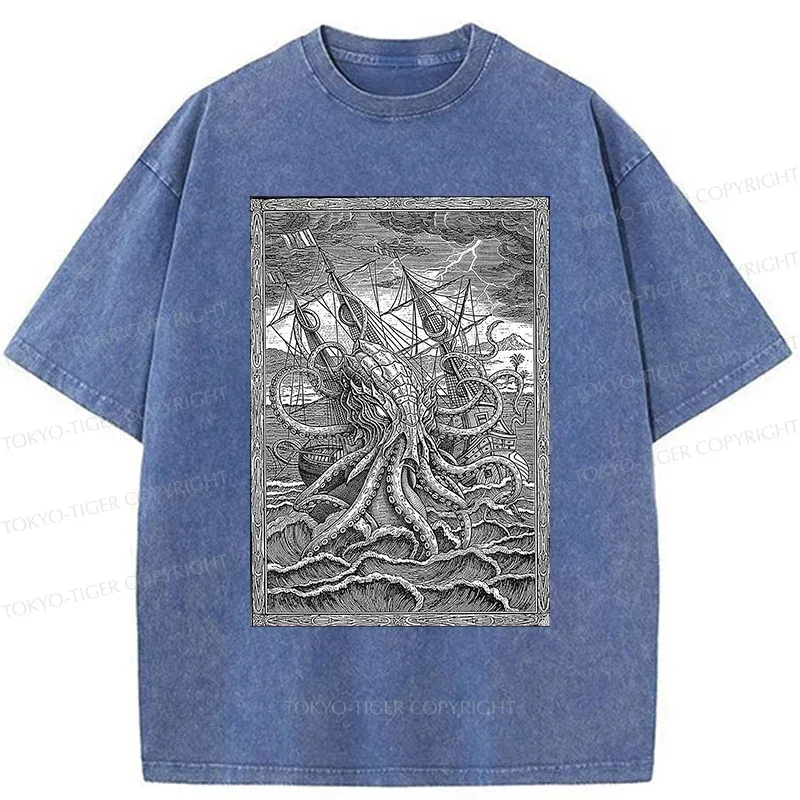 Tokyo-Tiger Octopus Attack Washed T-Shirt