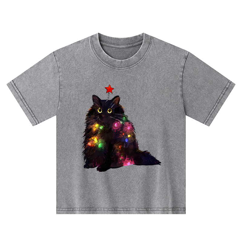 Tokyo-Tiger Christmas Lights Cat Kids Washed T-Shirt