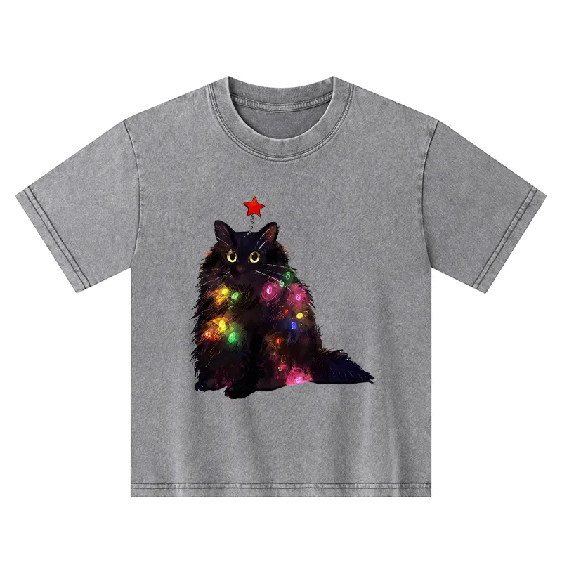 Tokyo-Tiger Christmas Lights Cat Kids Washed T-Shirt