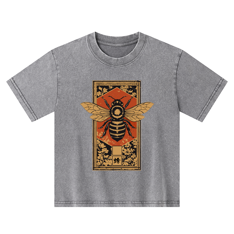 Tokyo-Tiger Japanese Bee Art Kids Washed T-Shirt
