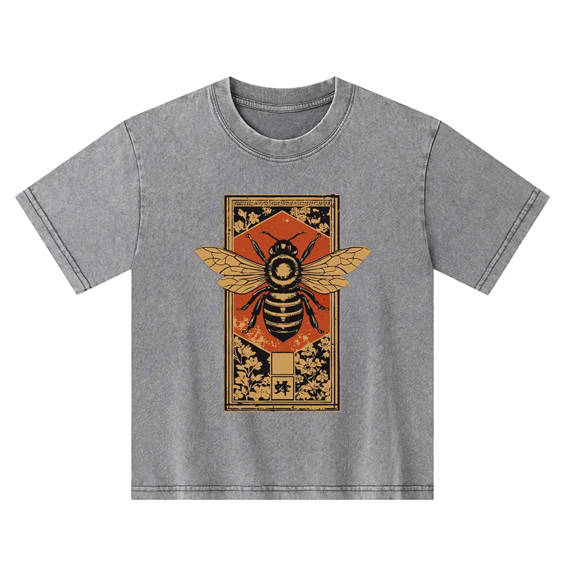 Tokyo-Tiger Japanese Bee Art Kids Washed T-Shirt