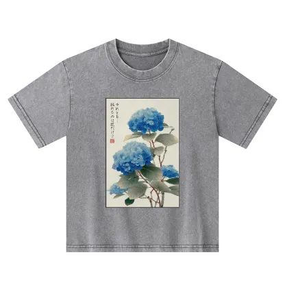Tokyo-Tiger Ukiyoe Hydrangeas: A Reflection of the Soul Kids Washed T-Shirt