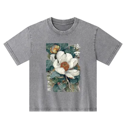 Tokyo-Tiger Ukiyoe Magnolia Flower Poster Kids Washed T-Shirt