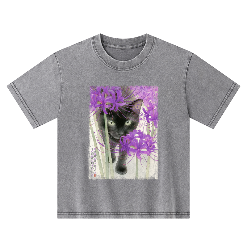 Tokyo-Tiger A Cat Among The Flowers Kids Washed T-Shirt