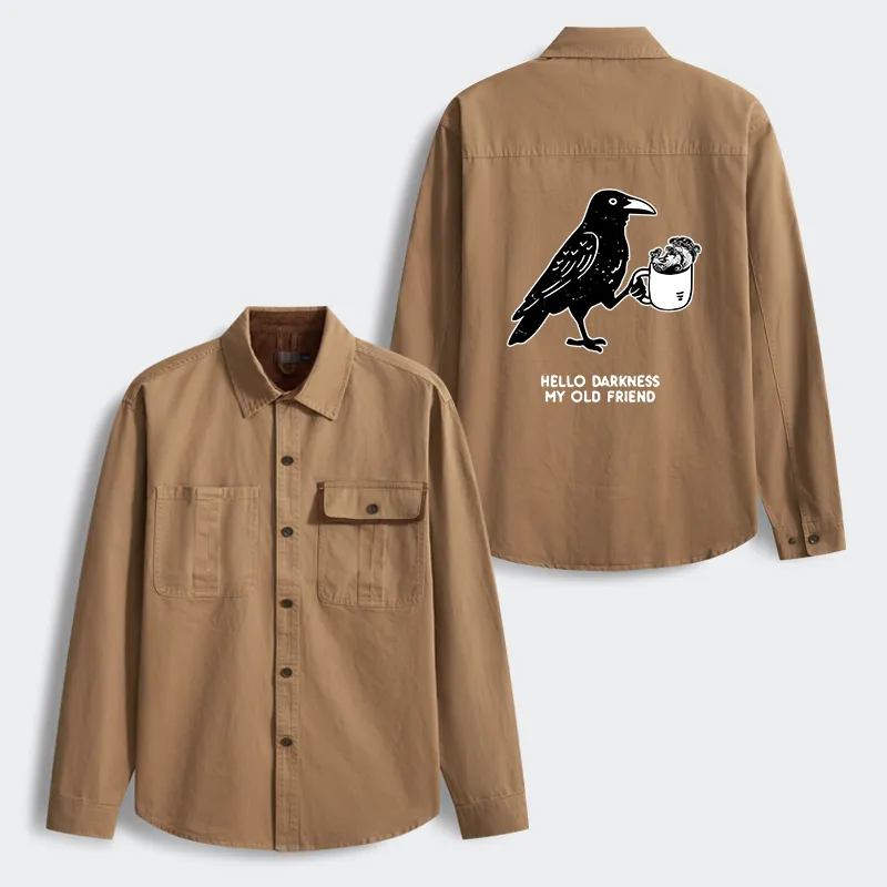 Tokyo-Tiger Crow Drinking Black Coffee Funny Men's Corduroy Work Jacket