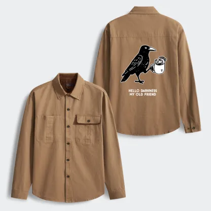 Tokyo-Tiger Crow Drinking Black Coffee Funny Men's Corduroy Work Jacket