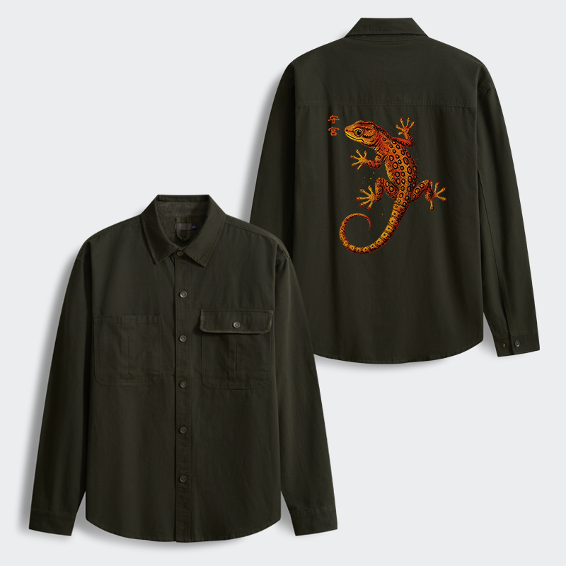 Tokyo-Tiger Retro Gecko Funny Men's Corduroy Work Jacket