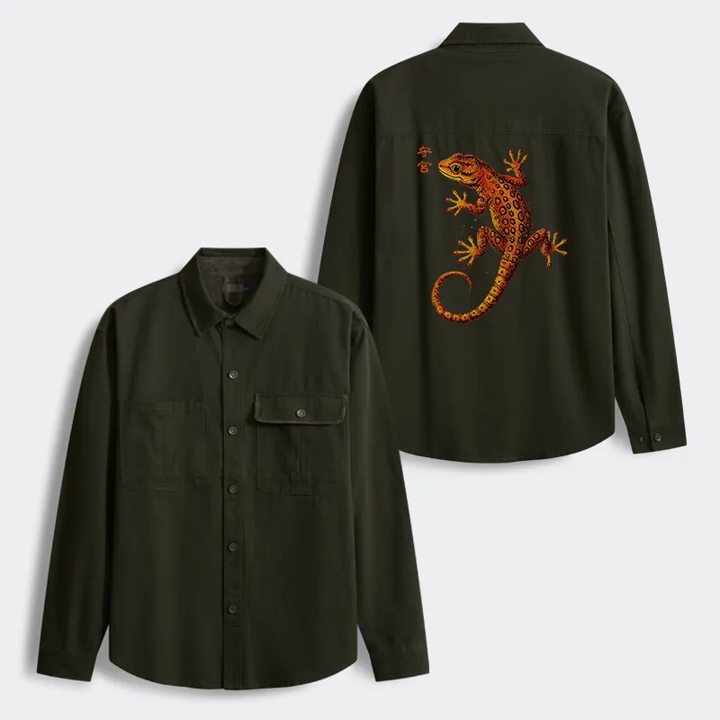 Tokyo-Tiger Retro Gecko Funny Men's Corduroy Work Jacket