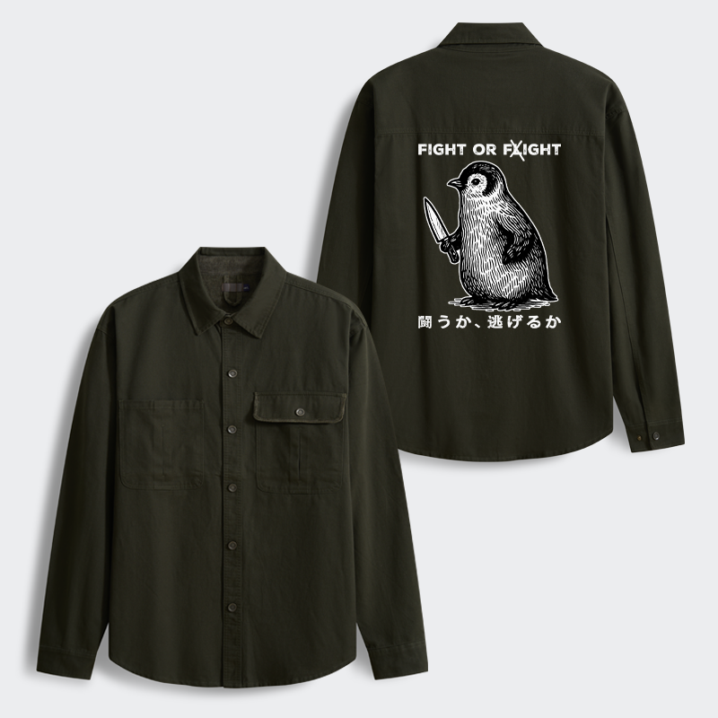 Tokyo-Tiger Funny Fight Or Flight Men's Corduroy Work Jacket